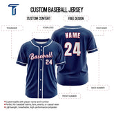 Custom Navy Blue White Button Down Classic Baseball Jersey